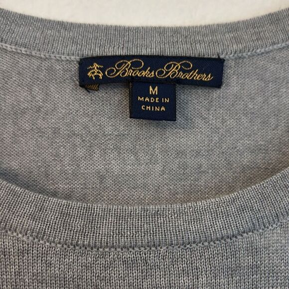 Brooks Brothers Women 100% merino wool logo gray knit sweater lightweight medium - Picture 4 of 6
